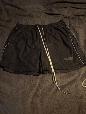 Men's Black Athletic Mesh Shorts with Contrast Drawcord